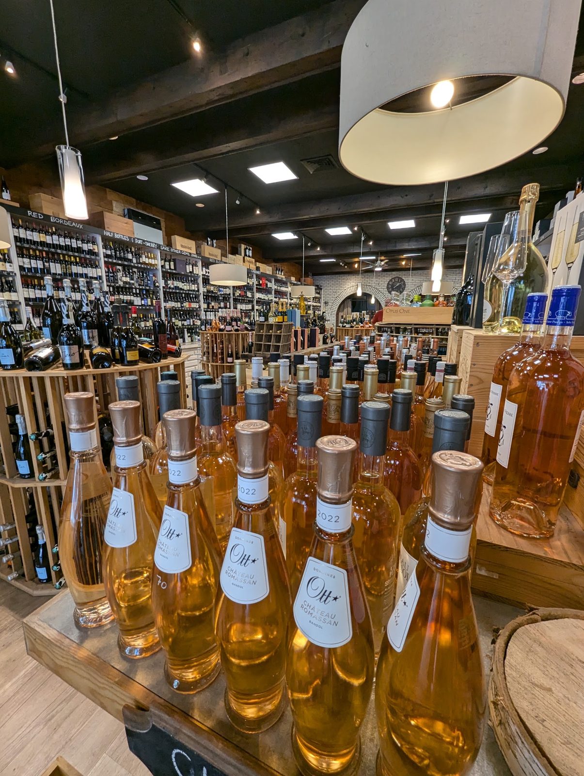 Rosé and sparkling bottles on display in the shop