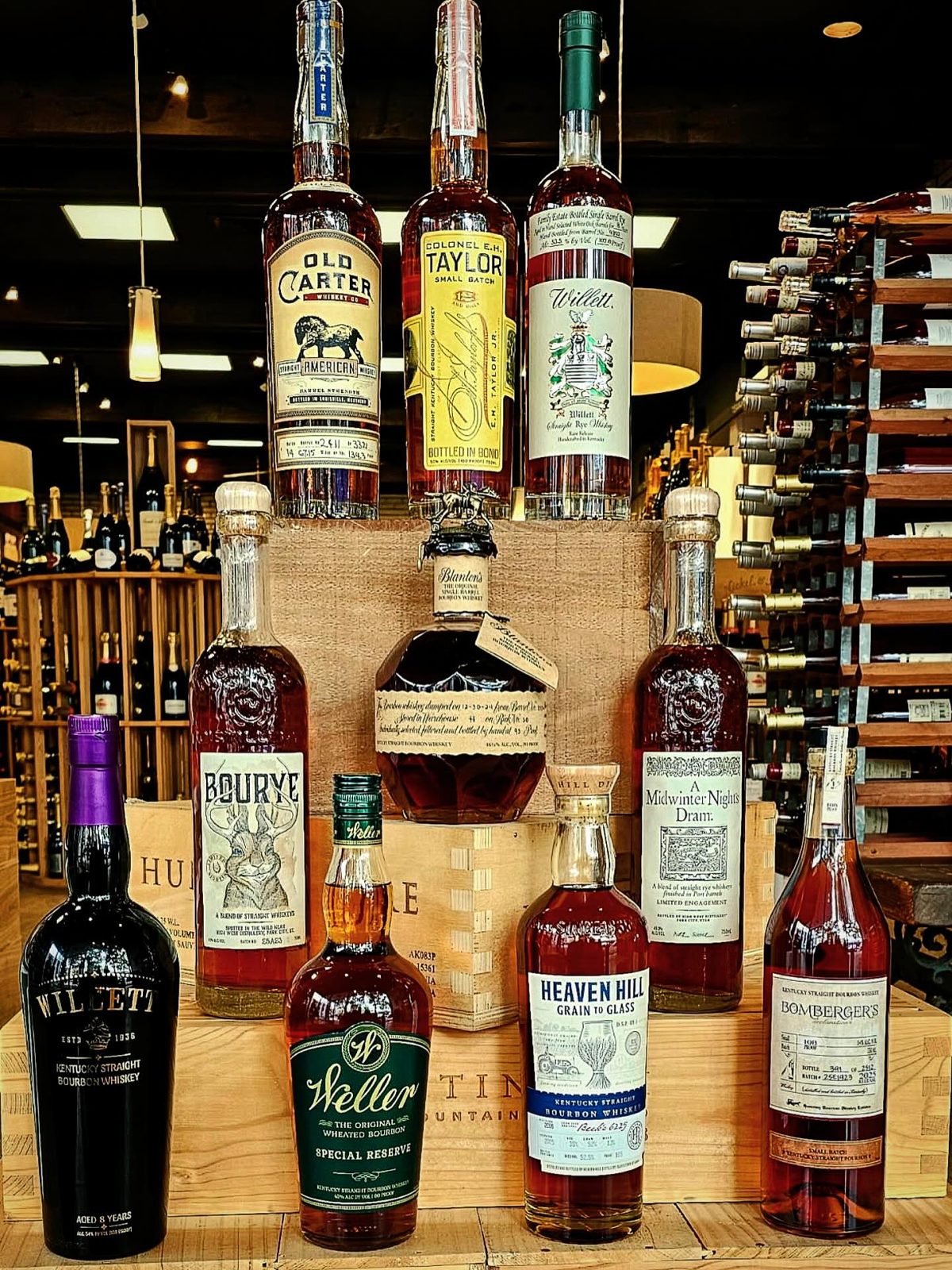 Allocated bourbon and rye bottles